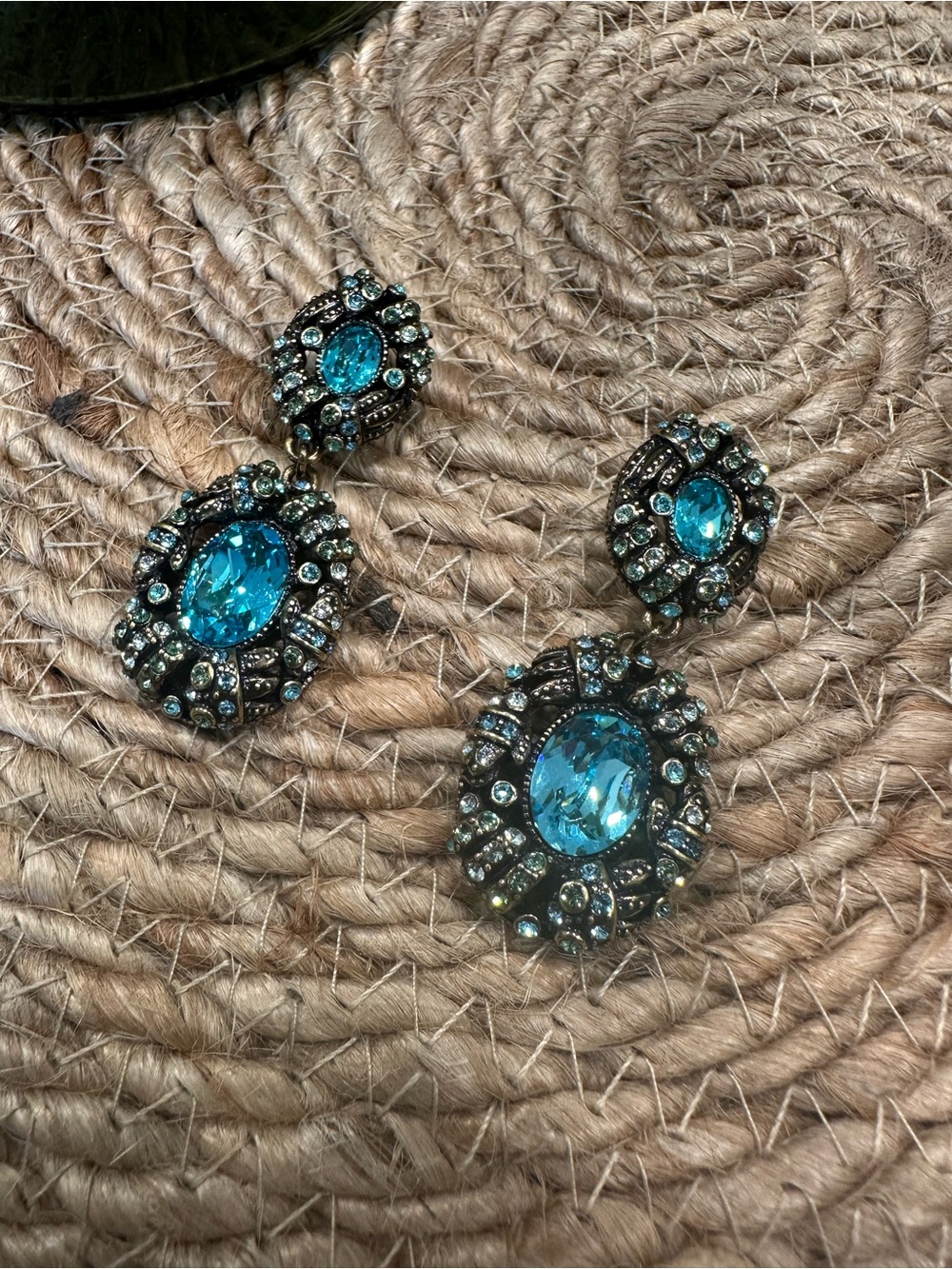 Heidi Daus Art Deco Turquoise Crystal Drop Earrings